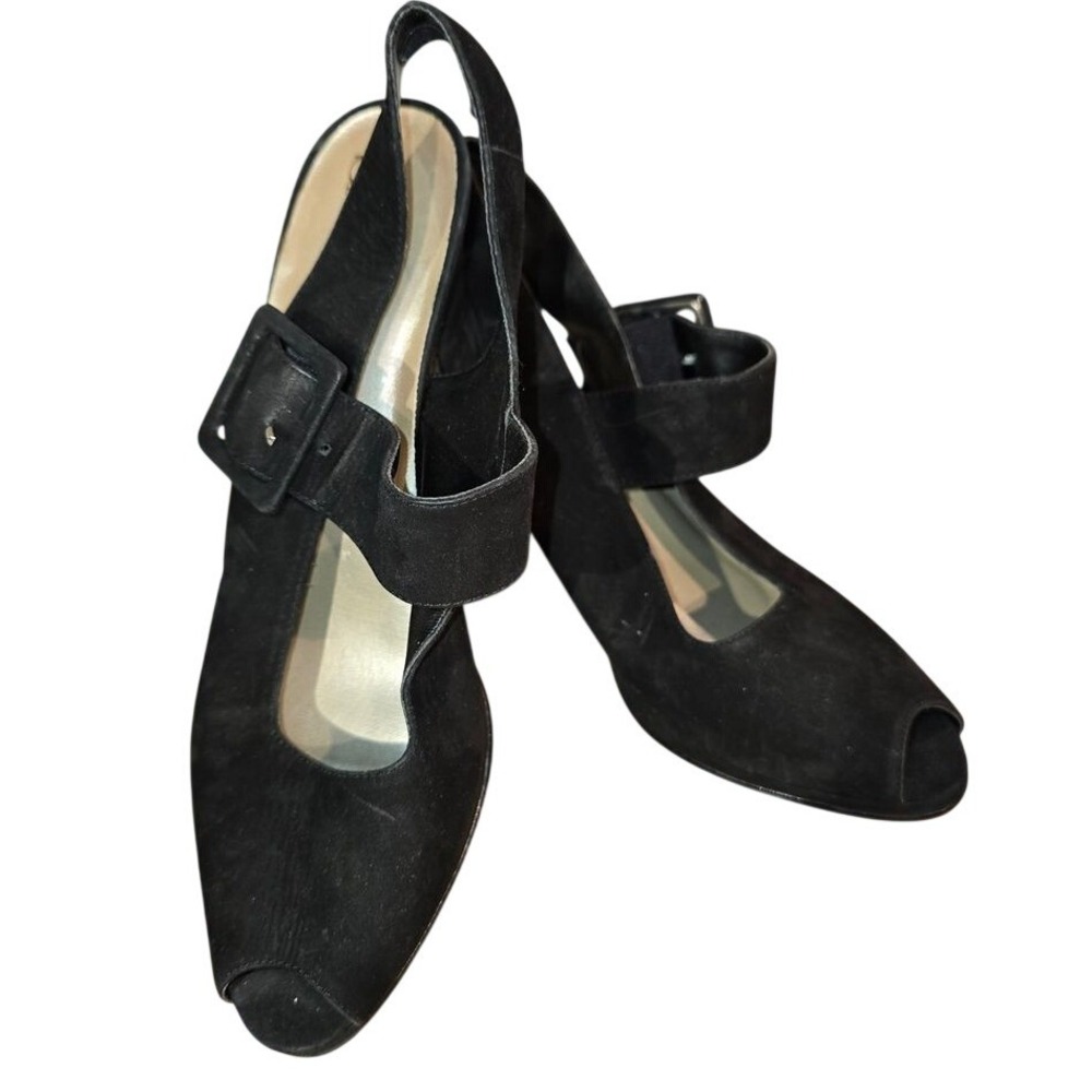 VINTAGE Sam‎ & Libby peep-toe heel buckle ankle strap black Women's Size 7